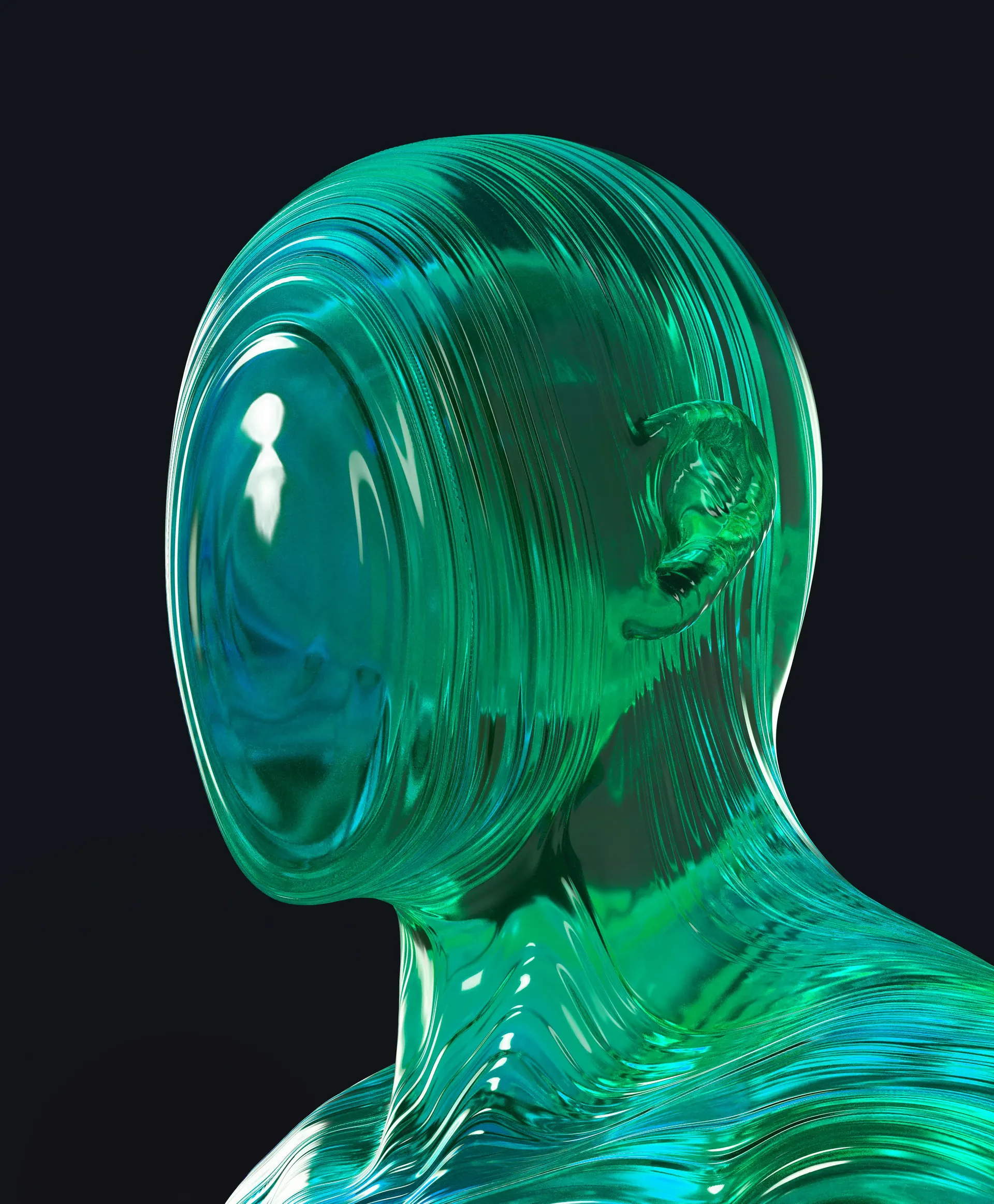 A glass sculpture of a woman's head and shoulders