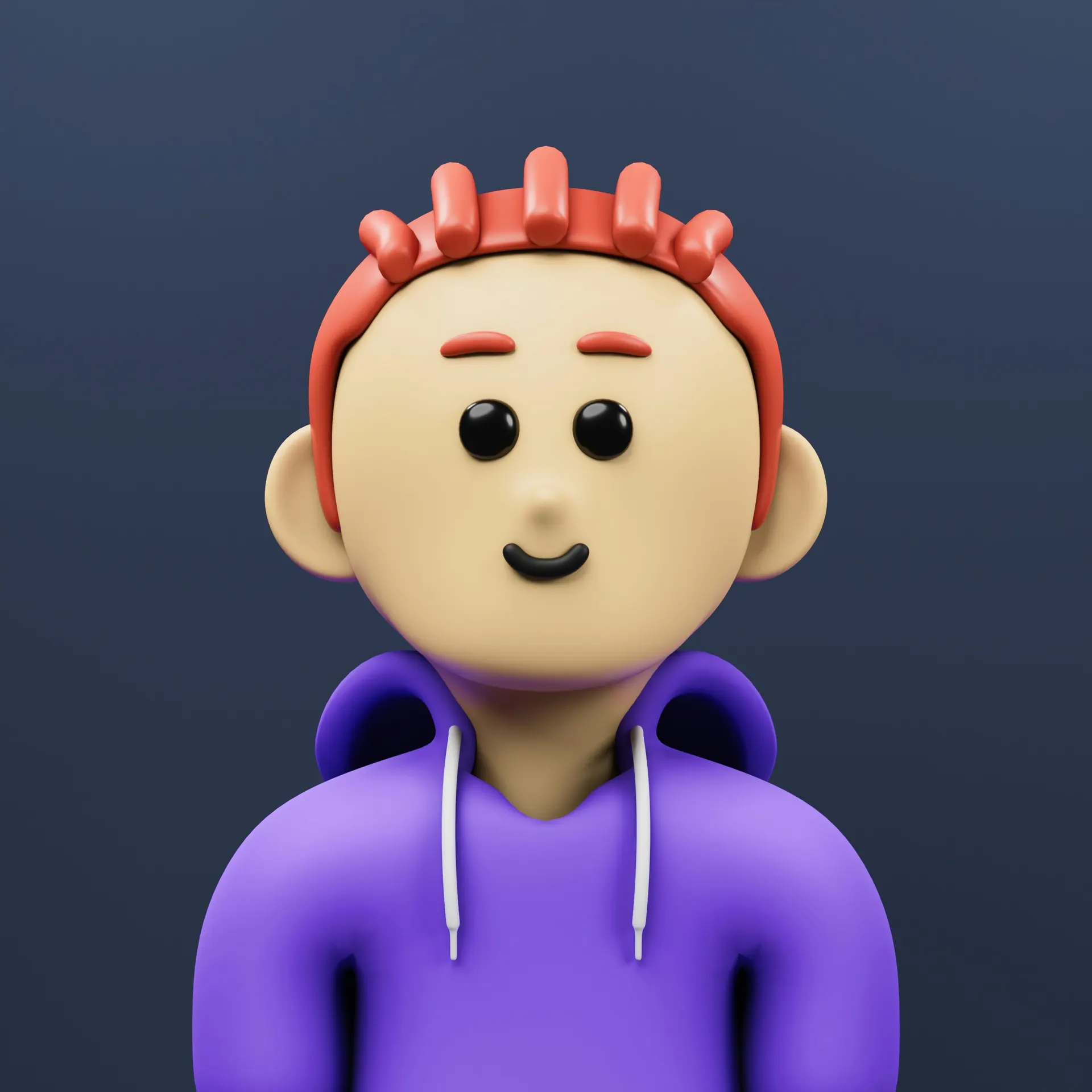 A cartoon character wearing a purple shirt and a red headband